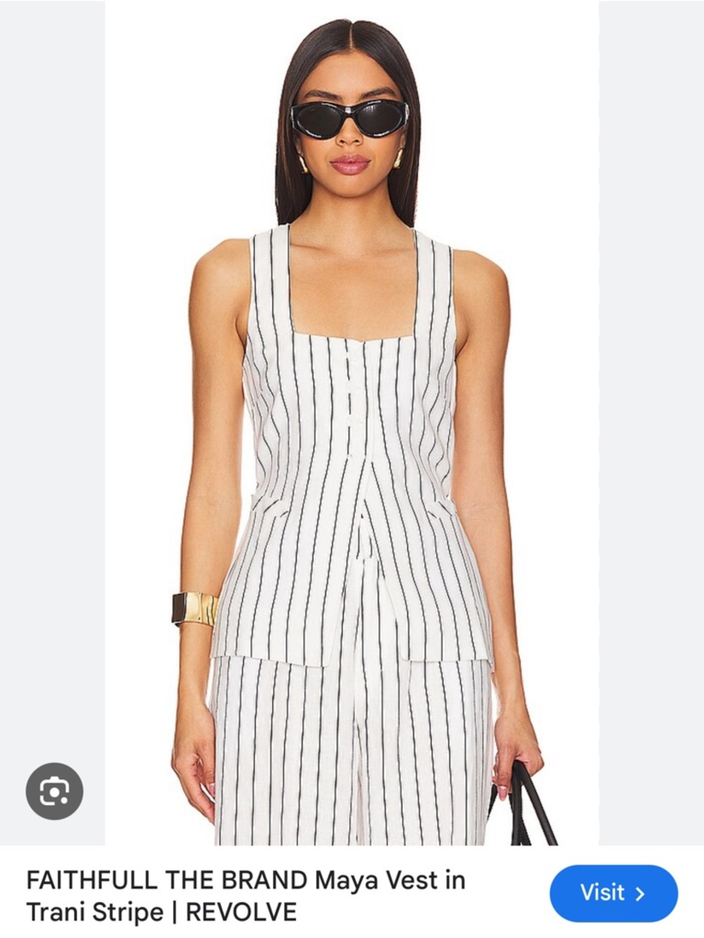 Faithfull the Brand White Linen-Style Striped Vest